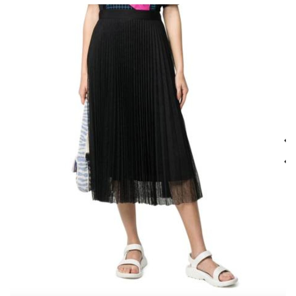 NWT Paul Smith Black Lace Pleated Midi Skirt